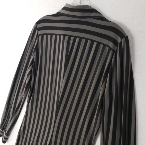 Norma Kamali Shirt Dress Gray Black Vertical Stripe Button-up Stretch Goth sz S - Picture 10 of 11